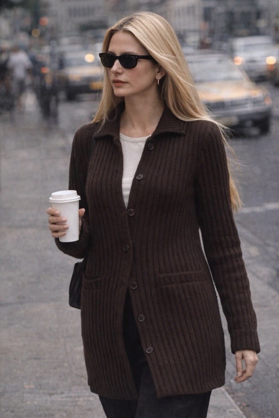 VTG Jones NY Merino Wool Cardigan - Espresso Brown, Caroline Bessette Minimalist